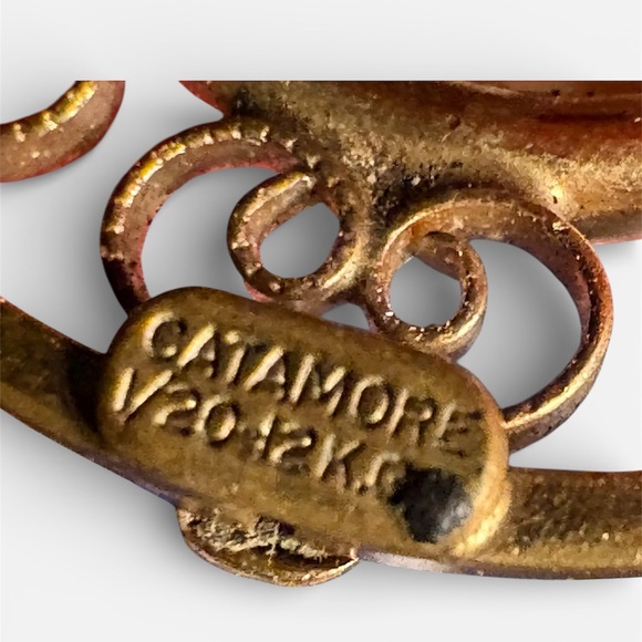 Vintage Catamore Carved Rose Brooch 12K Gold Filled Filigree Circle - Picture 6 of 6